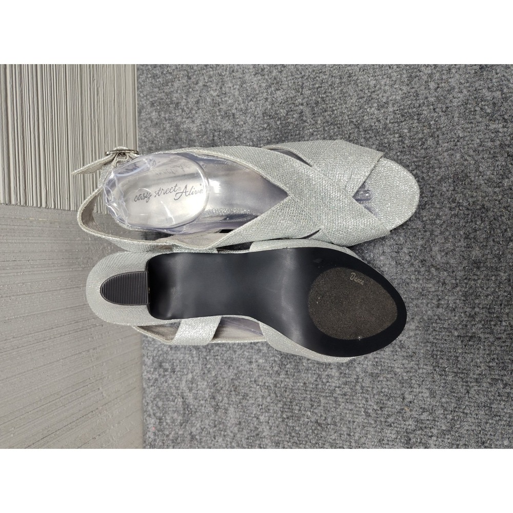 Easy Street Women Heel Sandals 11W Silver Glitter Open Toe Buckle Party Shoe - Picture 9 of 16